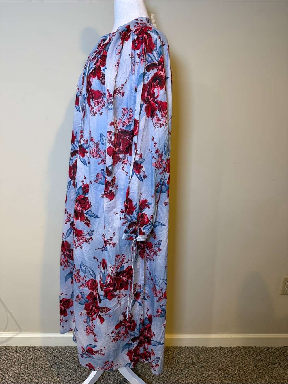 J. Crew Cotton voile Kaftan tunic dress  Sky Blue Maxi Dress Floral Print NWT M - Picture 8 of 12